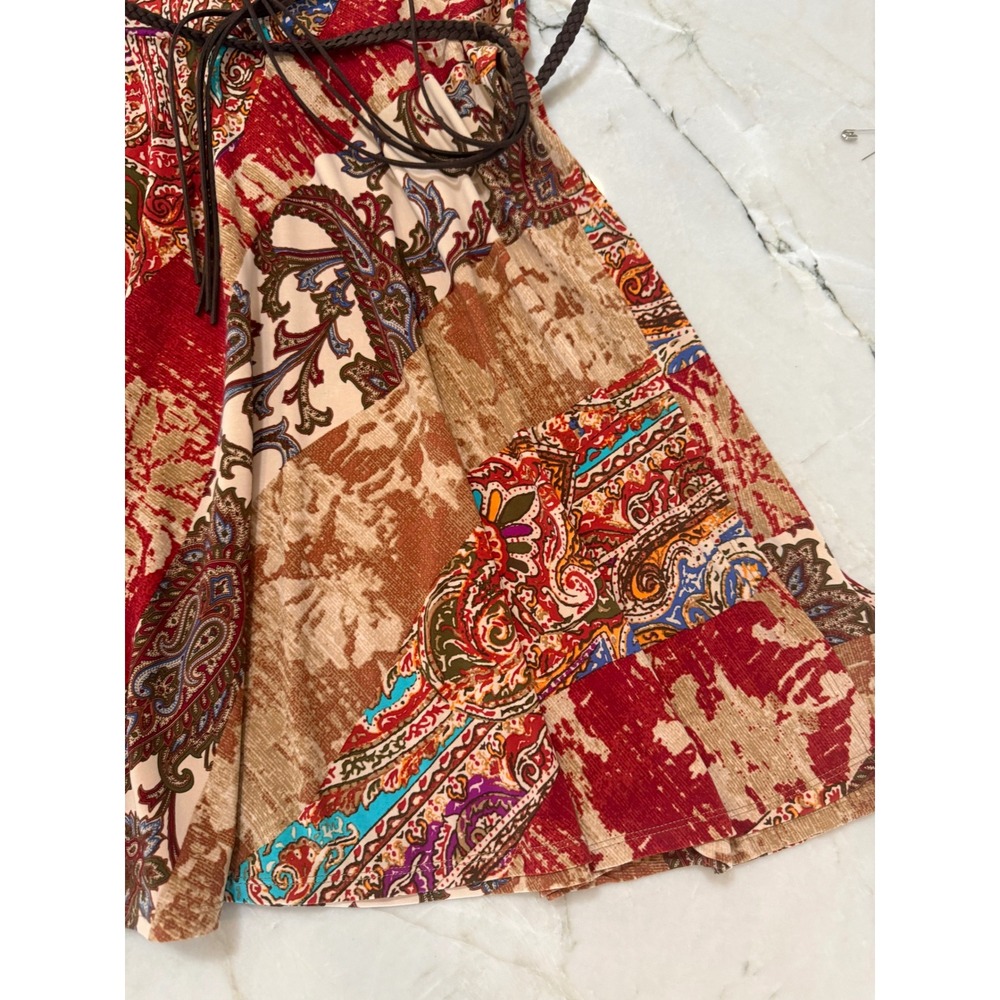 Lauren Ralph Lauren Petite Paisley Patchwork Faux Wrap Dress with Belt PM Red 71 - Picture 5 of 12